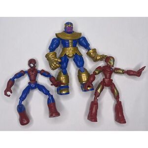 Lot Of 3 Marvel Bend & Flex Action Figures Toys Thanos, Spiderman, Ironman- Read